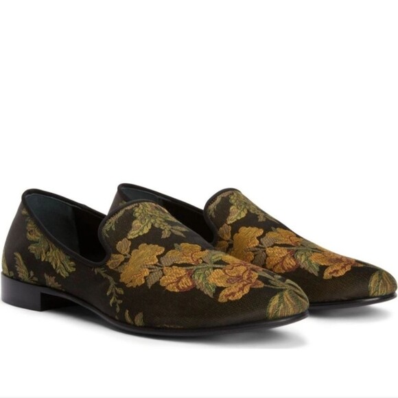 Giuseppe Zanotti Kevin Black Gold Floral Loafers Shoes US10.5 IT 43.5
